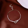Elegant silver-toned sparkling crystal bracelet with adjustable drawstring closure - No 58 Silver Irregular Ring Link Style
