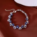 Elegant silver-toned bracelet with blue and white floral gemstone clusters - No 63 Blue White Floral Splicing Style