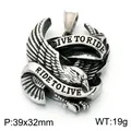 Vintage stainless steel American eagle pendant for men with Live to Ride engraved ribbon - Biker Style Eagle Head Pendant (KP118634-LU)