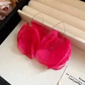 Close-up view showing the delicate texture of fuchsia chiffon flower drop earrings. - Hook Style / Pink
