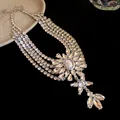 Exquisite detail of a multi-layered rhinestone necklace with floral drop pendant decor - Choker Necklace / Silver