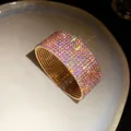 Elegant multi-layer elastic open bangle bracelet with shimmering colorful rhinestones - Multilayer Elastic Open Bangle / Gold-Multicolor