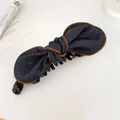 Elegant denim blue fabric bow hair claw clip with acrylic teeth for women's hair styling - Twist Clip / Blue