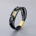 Men's multi-layer leather bracelet featuring an infinity symbol and gold magnetic clasp - Infinity Symbol Multi-layer Bracelet (KB180751-JR) / Gold