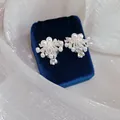 Close-up of fireworks design clip-on earrings with white pearls and zircons on velvet. - Clip-On Earrings / Silver