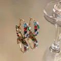 Elegant multicolored zircon hoop earrings with gold plating for a luxury minimalist look - Ear Buckle / Gold-Multicolor