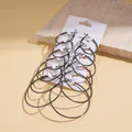 Set of six pairs of dark metal hoop earrings in various sizes for a chic retro style - 6 Pairs Set / Gunmetal