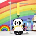Detailed view of a cute panda plush doll wearing a white hoodie with a yellow lanyard - 15cm / Colorblock Hoodie Panda (Chuanyi Panda) / Colorful Lanyard / Bright Yellow and White