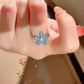 Elegant blue rhinestone flower chain ring with vintage silver finish for women's jewelry - Aqua