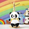 Close-up of cute panda plush keychain with yellow sweater and silver lobster clasp detail. - 15cm / Colorblock Hoodie Panda (Chuanyi Panda) / Silver Lobster Clasp / Bright Yellow and White