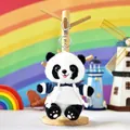 Detail view of cute panda plush toy keychain with blue hoodie and silver clasp - 15cm / Colorblock Hoodie Panda (Chuanyi Panda) / Silver Lobster Clasp / Dark Blue White