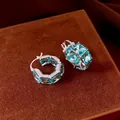 Exquisite vintage square light blue zircon hoop earrings with a luxury silver finish - Ear Buckle / Silver Base Blue Zirconia