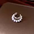 Elegant double-layer ear cuff with pearls and zircon stones for non-pierced ears - Silver