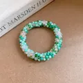 Élégant bracelet magnétique bohème en perles de cristal vert avec perles de verre étincelantes - Bracelet / Blanc-Vert