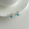 Detailed close-up view of elegant blue cube crystal ear clips with sparkling stones - Sugar Cube Ear Bone Clip / Single Piece / Silver & Blue