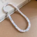Élégant collier bohème en perles de cristal roses et bleues avec fermoir magnétique - Collier / Rose-Gris