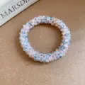 Accessoire de bague fait main en perles de cristal rose et bleu pour un style bohème. - Bracelet / Rose-Gris