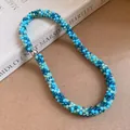 Collier et bracelet de style bohème en perles de cristal avec un fermoir magnétique - Collier / Bleu-Vert
