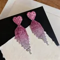 Eleganti orecchini a nappa a forma di cuore con strass sfumati rosa vibrante in argento - Orecchini Bottone Nappa Cuore / Rosa