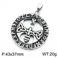 Vintage Viking Celtic rune totem titanium steel pendant with antique silver finish - Rune Circle Style (KP118749-LU) / 43x37mm