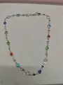 Chic colorful crystal geometric round disc necklace in silver-tone finish for women - Silver - Rainbow