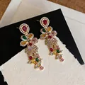 Elegante 18k vergoldete Ohrhänger mit bunten Zirkonia-Blüten und edlem Quasten-Design. - 4# Silberstift Ohrringe Gold Mehrfarbig (HR3105)