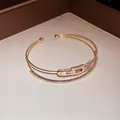 Elegant 18k gold-plated double-layer open bangle with colorful square zircon stones - Gold-Multicolor