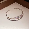 Elegant double-layer 18k gold plated open cuff bracelet with sparkling colorful zircons - Silver - Rainbow