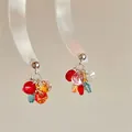 Vibrant dopamine style colorful zircon cluster stud earrings with a silver finish - Large / Colorful