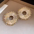 Luxurious vintage gold circular bee earrings with sparkling crystal rhinestones inlay - Earrings / Gold