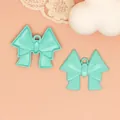 Mint green soft-touch painted alloy bow charm pendant for DIY jewelry and bag accessories - Lake Blue