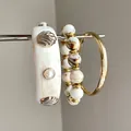 Élégant ensemble de 3 bracelets en résine avec coquillage perles et jonc doré lisse - 3# Jonc - Blanc Ivoire / Ensemble trois pièces / Or