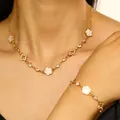 Parure de bijoux dorés élégante avec trèfles et pendentifs étoiles strass pour femmes - Ensemble Collier & Bracelet / Ensembles / Or (Fleur Blanche)