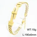 Gold stainless steel mesh bracelet with belt buckle curved plate design for men. - Gold (KB213338-KFC) / 190x6mm