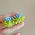 Handcrafted light blue and lime green beaded cluster stud earrings for a vibrant summer look - Style No.3(3#) / Silver Needle / Green