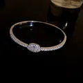 Elegante brazalete bañado en oro de 14K con motivo ovalado y brillantes piedras de circón - 6# Pulsera-Plata