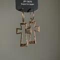 Detailed view of gold hollow cross earrings with hammered texture on black display card - Vintage Large Cross Hammered Texture Earring / 13# Silver Pins - Gold - Small Hoop