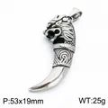 Punk style stainless steel wolf fang pendant with dragon head design in silver finish - Animal Head Wolf Tooth Style (KP118709-LU) / Pendant Only (Without Chain)