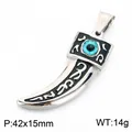 Punk stainless steel wolf tooth pendant with blue eye detail and engraved symbols - Evil Eye Wolf Tooth Style (KP118747-LU) / Pendant Only (Without Chain)