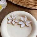 Elegant 18k gold plated white enamel flower stud earrings with central crystal - Flower Shape (HE32525) / White