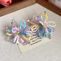 Macro view of handcrafted colorful glass beaded flower stud earrings for summer - Flower Style (HE32110) / Silver Earring Post - Colorful