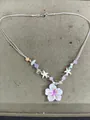 Summer vacation style resin flower necklace with beaded starfish and colorful stones - Flower Necklace Style (HN12171) / Purple