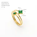 18K gold plated stainless steel 3-layer open ring with green zircon clover design details - Green Clover Style (ZR2462G-02) / Open Ring