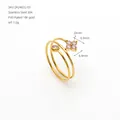 18k gold plated stainless steel three-layer open ring featuring pink zircon four-leaf clover - Pink Clover Style (ZR2462G-03) / Open Ring