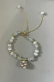 Elegant adjustable cat eye stone bead bracelet featuring a sparkling rhinestone ball charm - Metal Pendant Style (HB517) / Gold