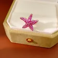 Gros plan d'un clip d'oreille étoile de mer serti de zircons magenta dans un écrin - Clip (Unité) / Rose rouge