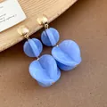 Elegant light blue marbled acrylic double round drop earrings with a textured gold disc finish - Earrings (Silver Earring Post) / Blue