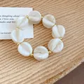 Elegant acrylic marble-textured beaded bracelet with gold-tone accents for women jewelry - Bracelet / Khaki