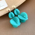 Elegant teal marbled acrylic double-layered drop earrings for vacation style wear - Earrings (Silver Earring Post) / Light Green