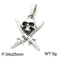 Vintage silver stainless steel skull and crossed swords punk viking pendant for men - Viking Dual Blades Skull Style (KP118627-LU)